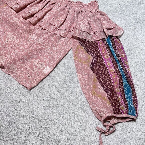 Misa Los Angeles Top Womens XS Pink Floral Sheer Boho Off the Shoulder Lyla - Picture 11 of 12